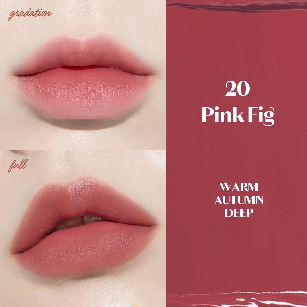 ETUDE Fixing Tint 20 Rosa Fig muestra color vibrante en la prueba de labios.
