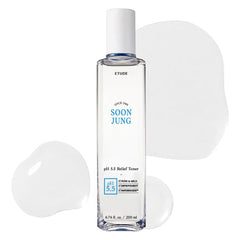 ETUDE SoonJung tonique, bouteille lumineuse, hydratation douce pour peau sensible.