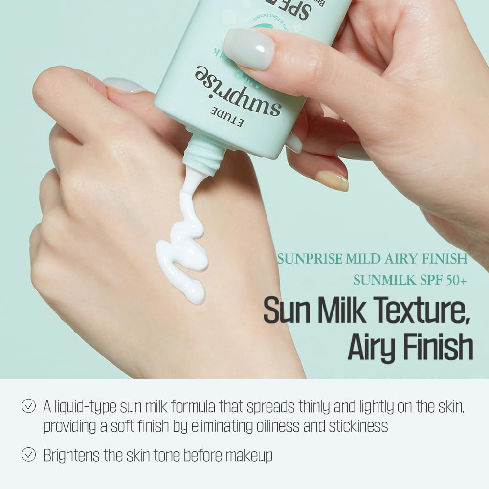 Protección SPF50+ de ETUDE Sunprise para piel protegida sin sensación grasa.