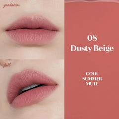 ETUDE Tinta Fijación 08 beige-polvoriento: muestra labial suave y pigmentada