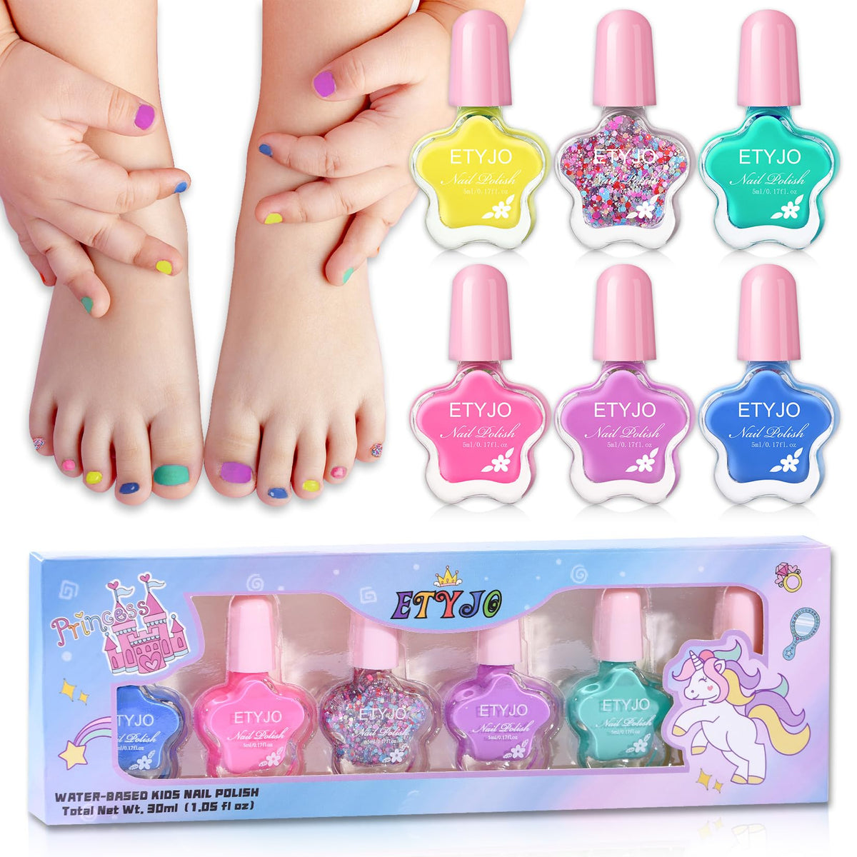 ETYJO esmalte para niños, base de agua no tóxico y seguro para juego creativo.