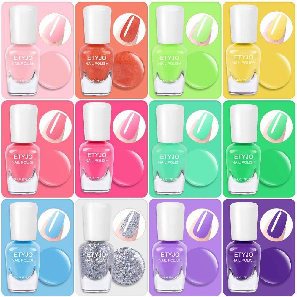 ETyJO esmaltes para niñas, 12 colores vibrantes para combinar.