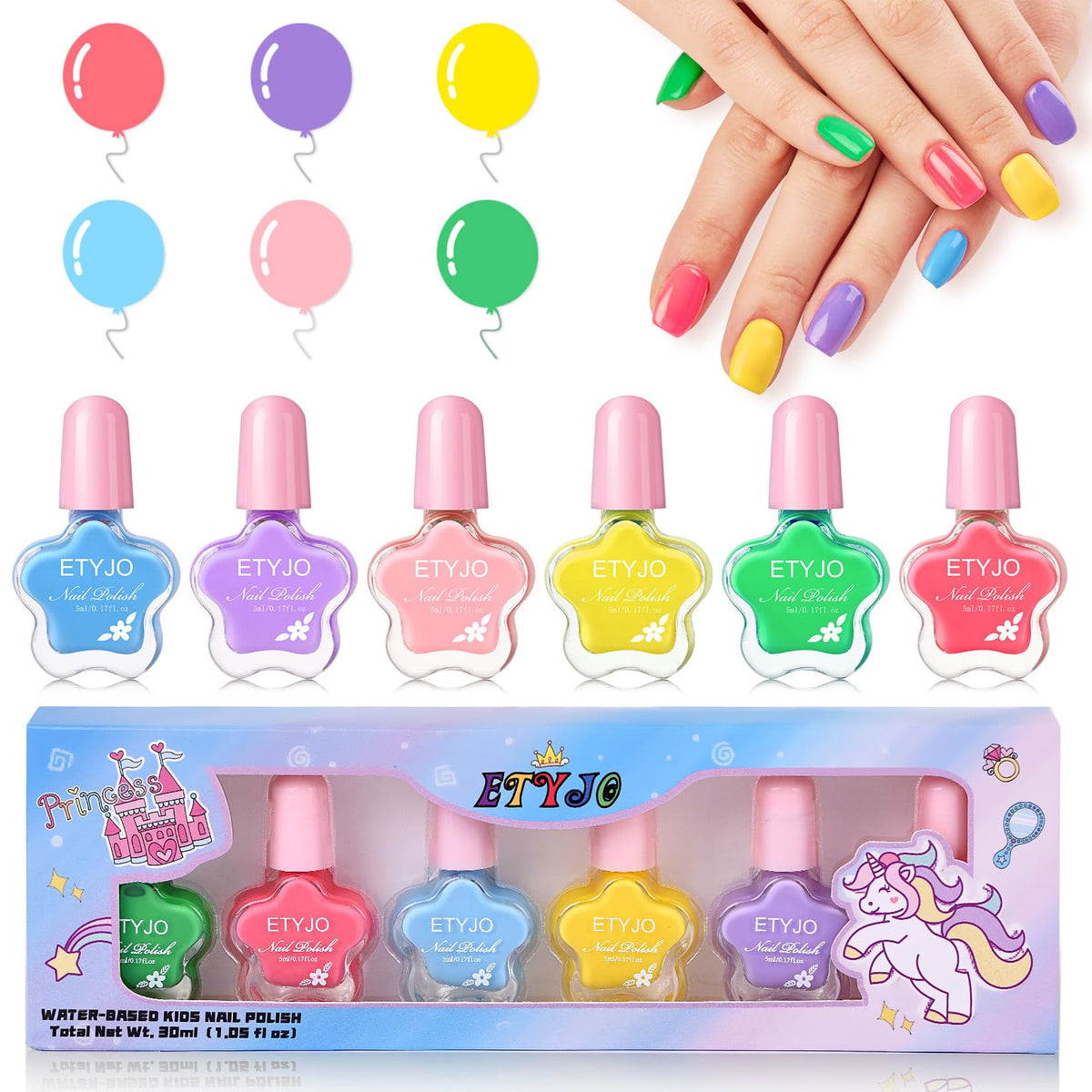 ETYJO laca de uñas para niñas, botella con forma de flor, perfecta para looks divertidos.