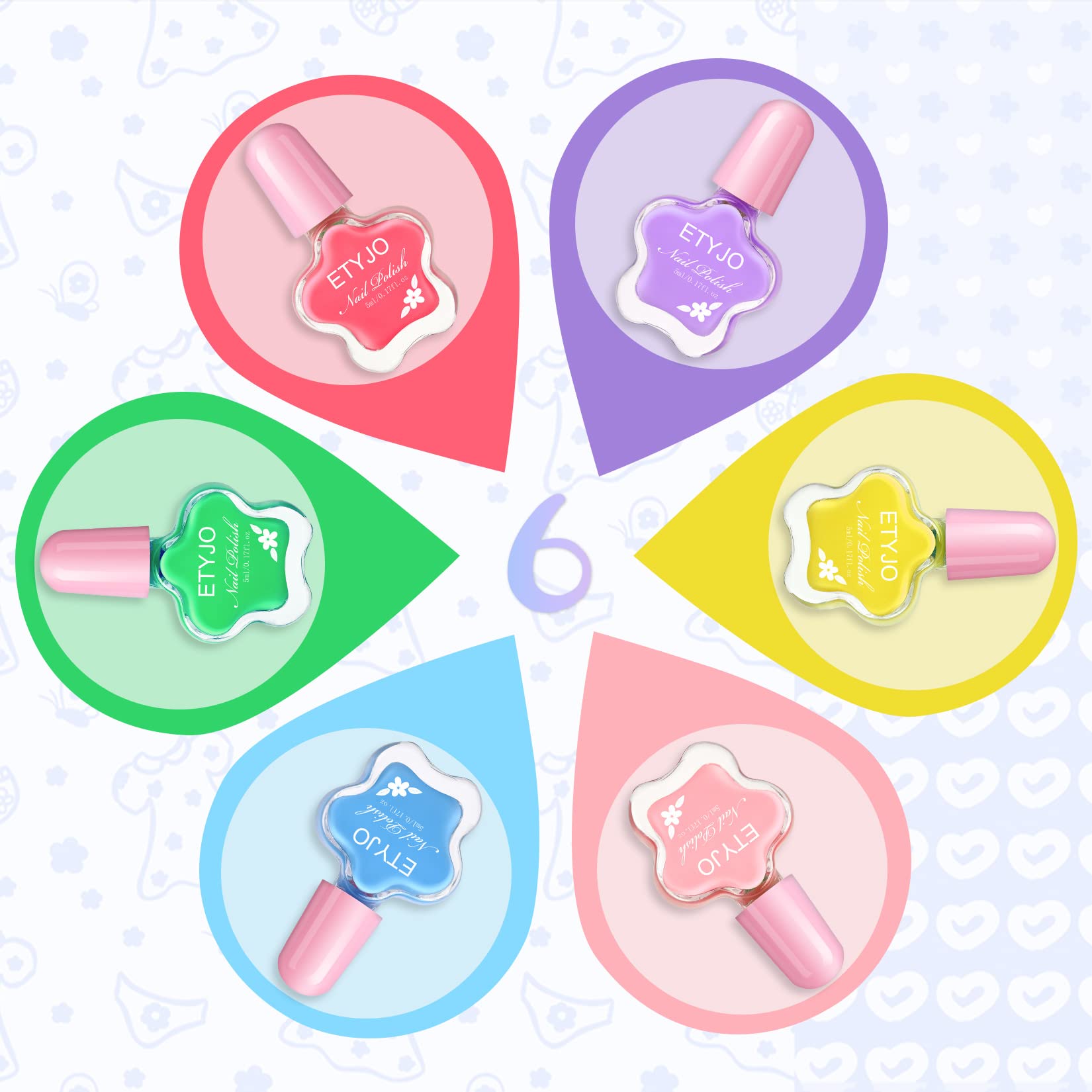ETYJO esmalte infantil en colores caramelos para combinaciones creativas.