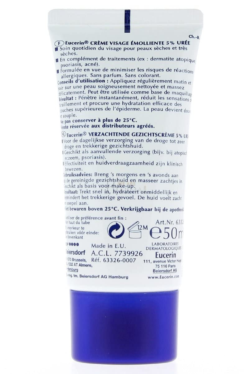 Texture close-up of Eucerin 5% Urea cream shows rich, creamy hydration