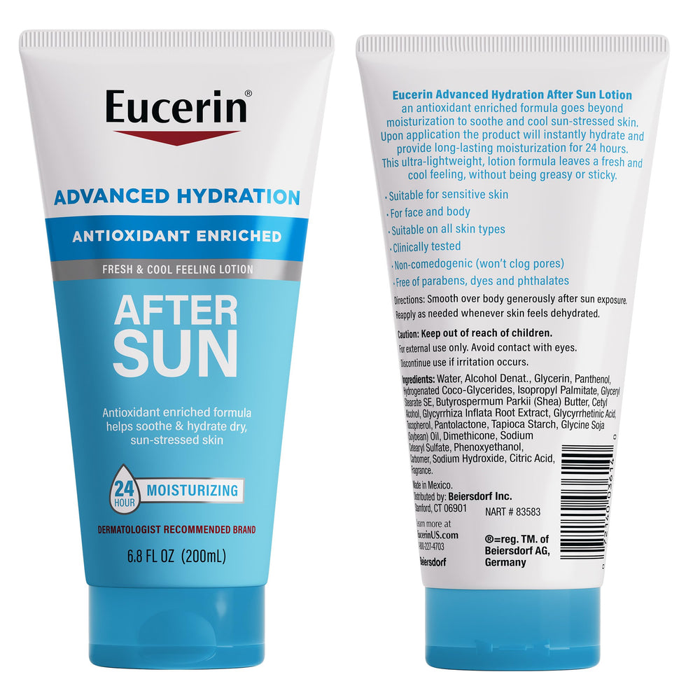 Eucerin loción postsolar, perfecta para uso diario tras el sol en exterior.