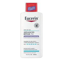 Eucerin Advanced Repair Night Lotion, botella, hidratación de 48 horas para piel seca
