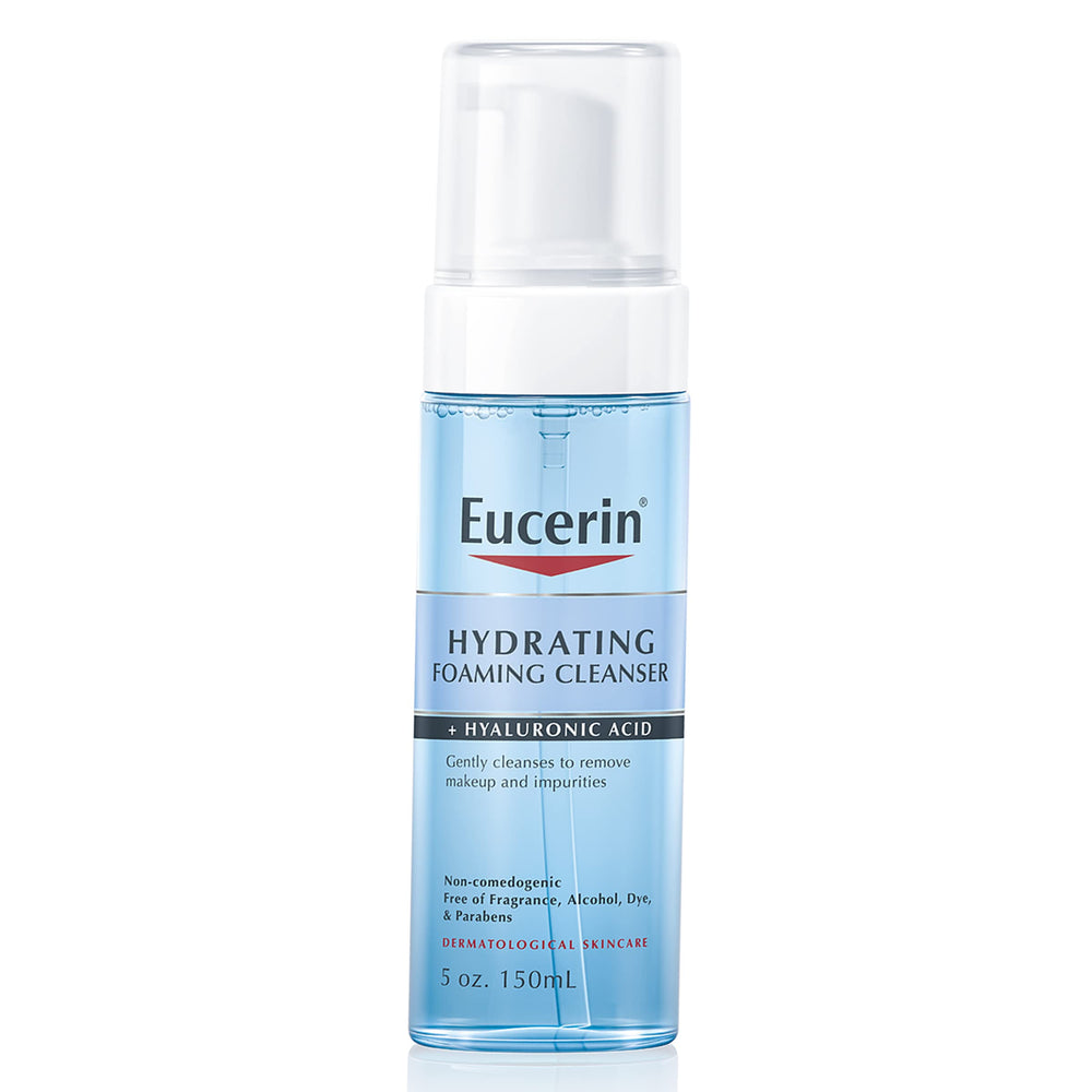 Botella de Eucerin limpiador espumoso hidratante para uso diario.