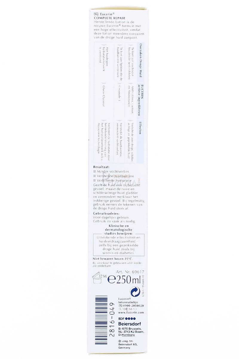 Aplicación suave de Eucerin Complete Repair para piel seca que necesita hidratación.