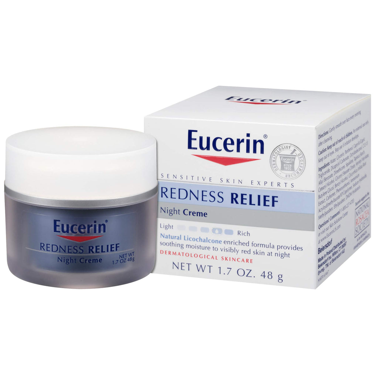 Eucerin Crema Noche con textura cremosa para alivio del enrojecimiento.