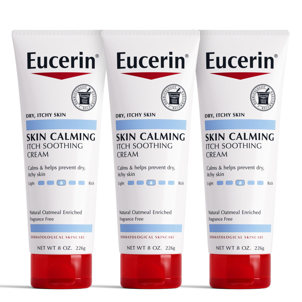 Eucerin Crème apaisante pour le corps, tube de 8 oz, pack de 3, hydratation durable
