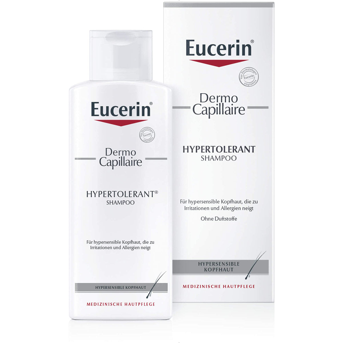 Eucerin Dermo Capilar Extra Tolerabilidad: botella para lavado suave en cuero cabelludo sensible.