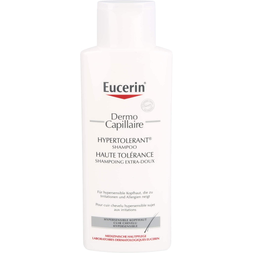 Eucerin Dermo Capilar Extra Tolerabilidad: envase de 250 ml para uso práctico diario.