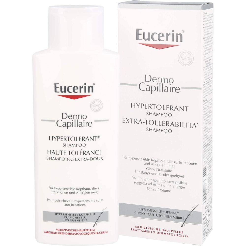 Eucerin Dermo Capilar Extra Tolerabilidad: espuma cremosa para limpieza suave y alivio.