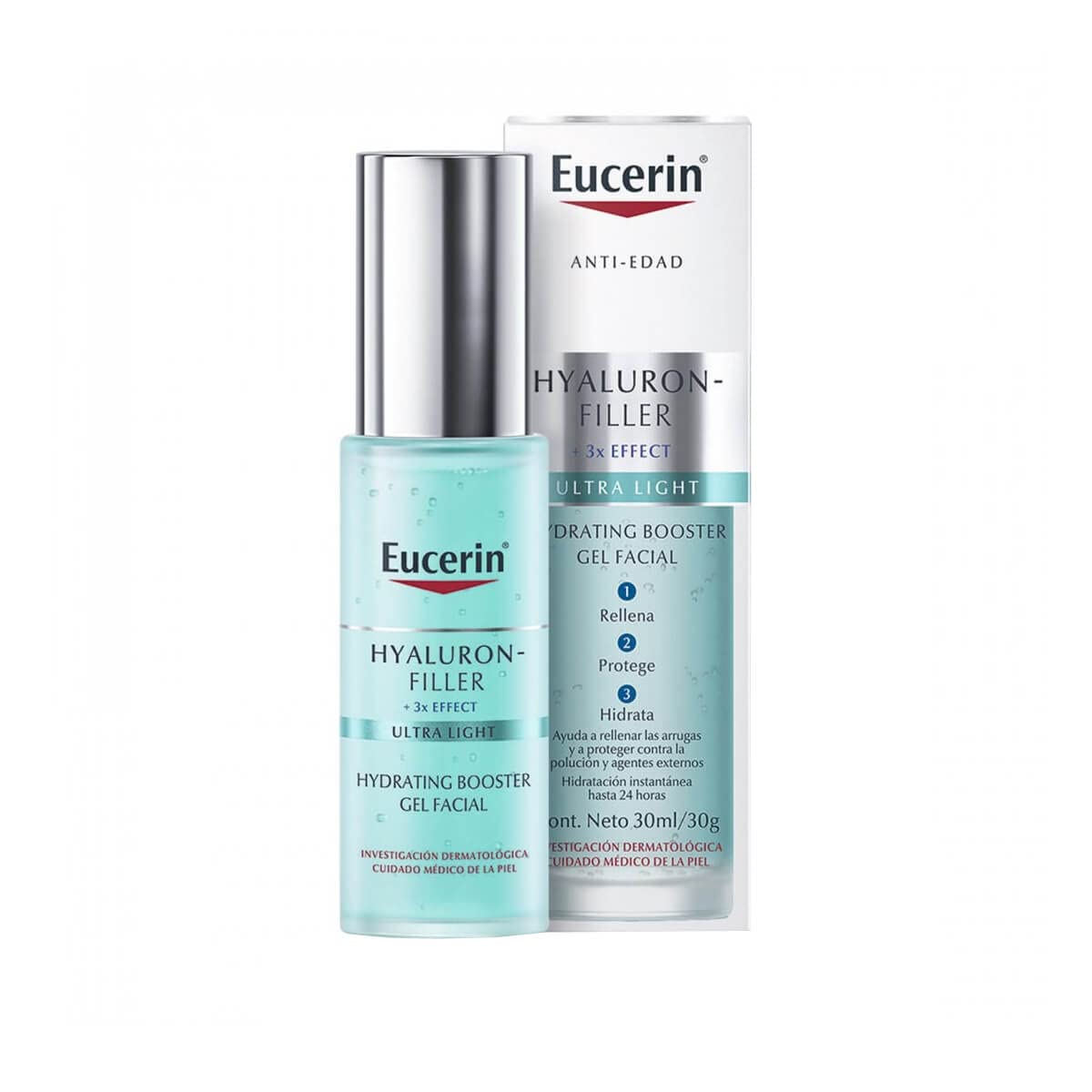 Aplicación del Eucerin Hyaluron-Filler Moisture Booster para una piel suave y luminosa.
