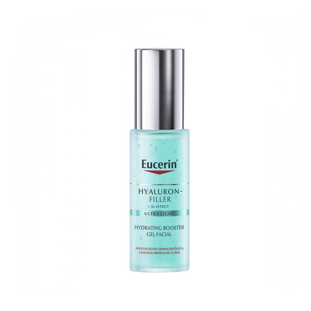 Frasco de Eucerin Hyaluron-Filler Moisture Booster, hidratación rápida para la piel.