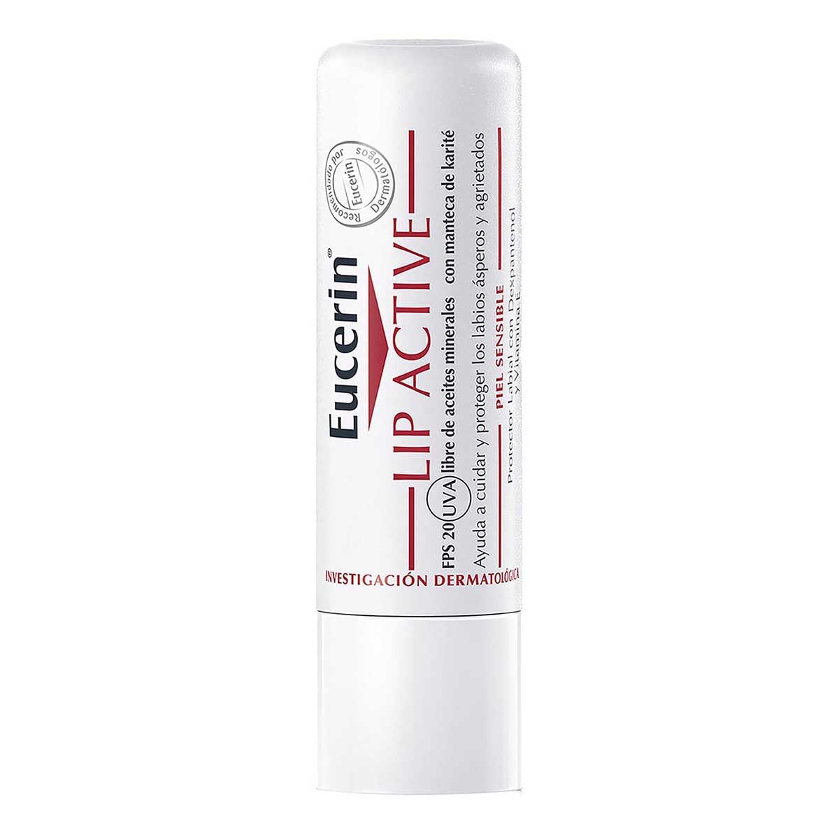 Bálsamo labial Eucerin proteccion activa en barra con SPF 15 para labios sensibles.