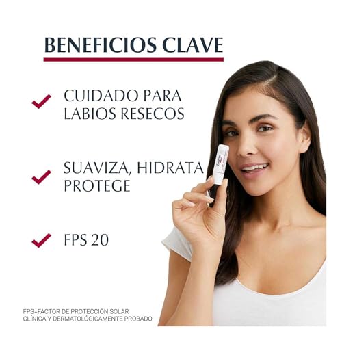 Textura cremosa de Eucerin para hidratación diaria de labios.