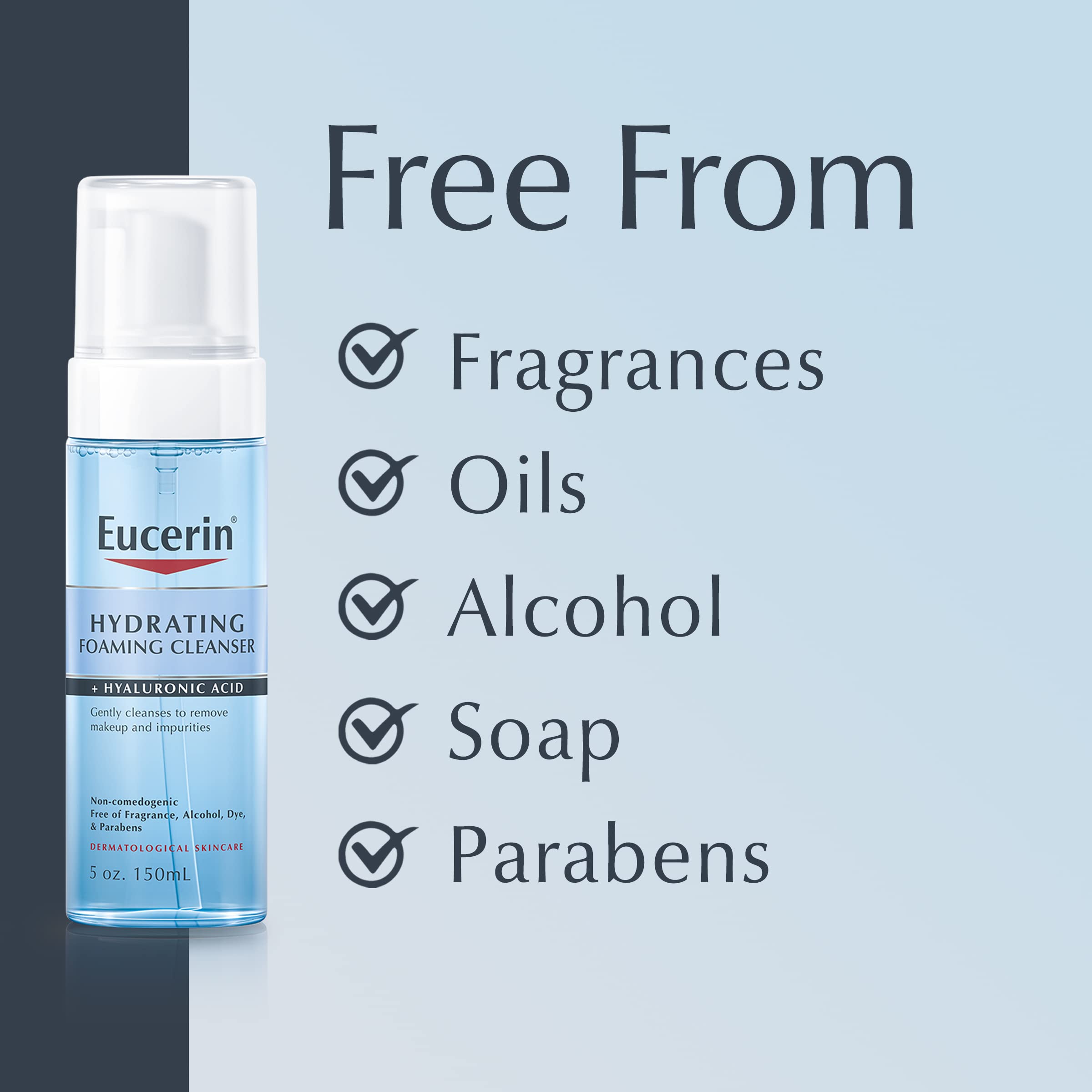 Sin colorantes ni parabenos en limpiador facial Eucerin.