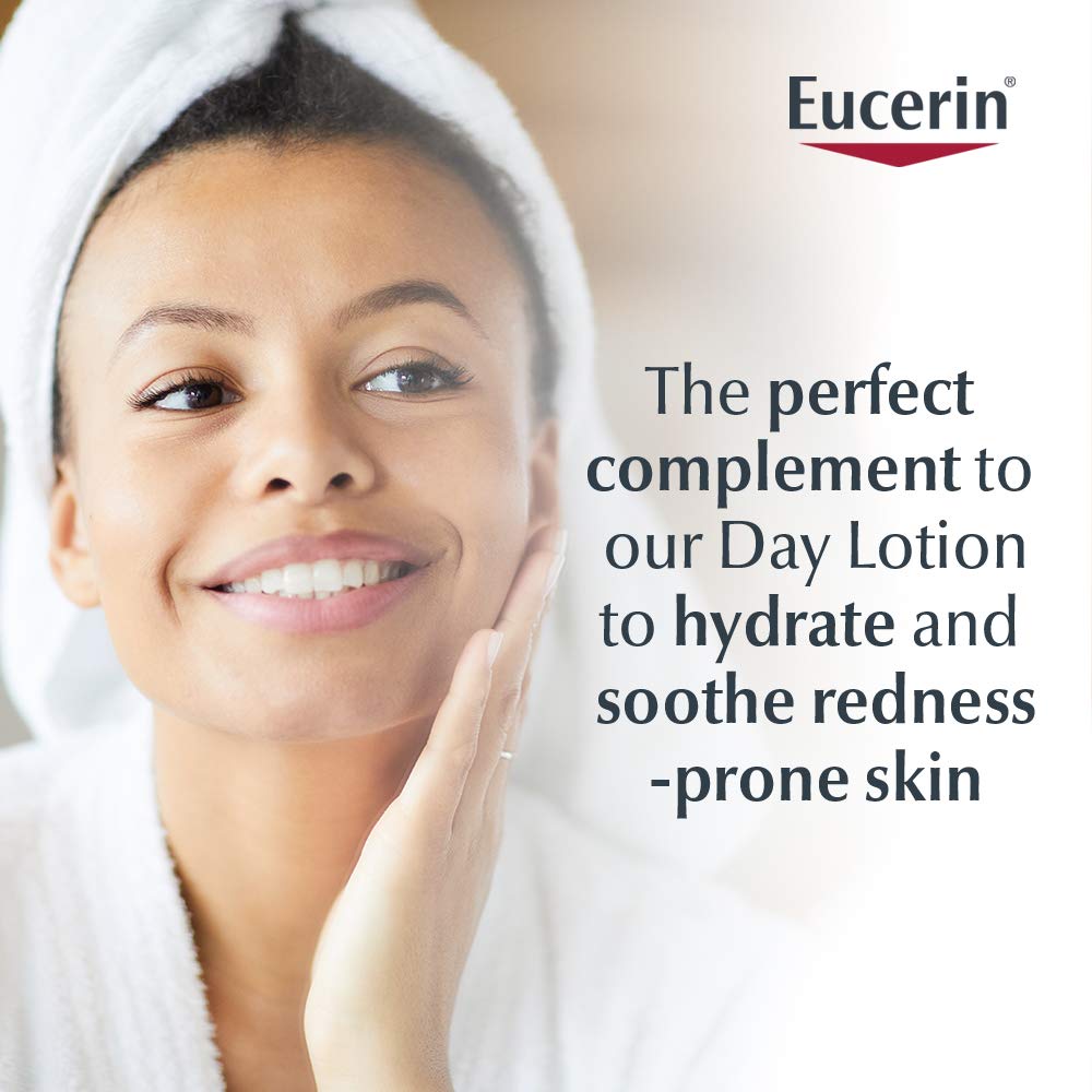 Piel sensible recibe cuidado nocturno con Eucerin para mayor confort.