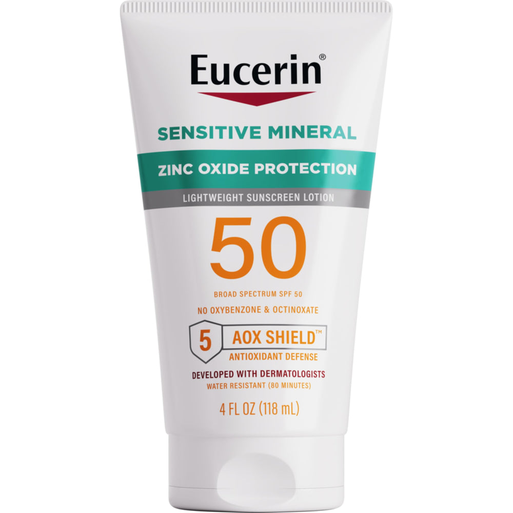 Protector solar mineral Eucerin para piel sensible en tubo de 4 oz.
