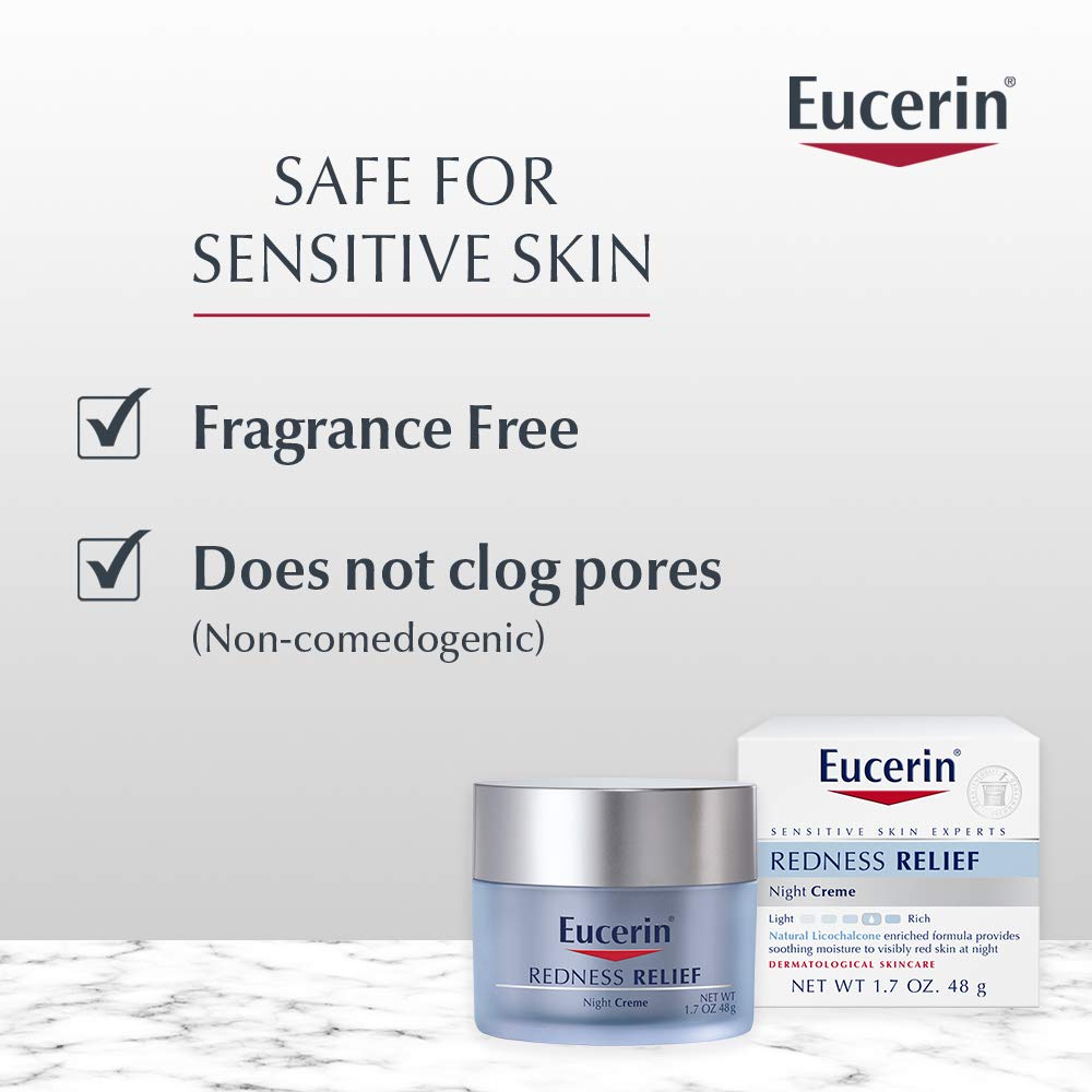 Sin fragancia ni colorantes, Eucerin cuida piel sensible durante la noche.