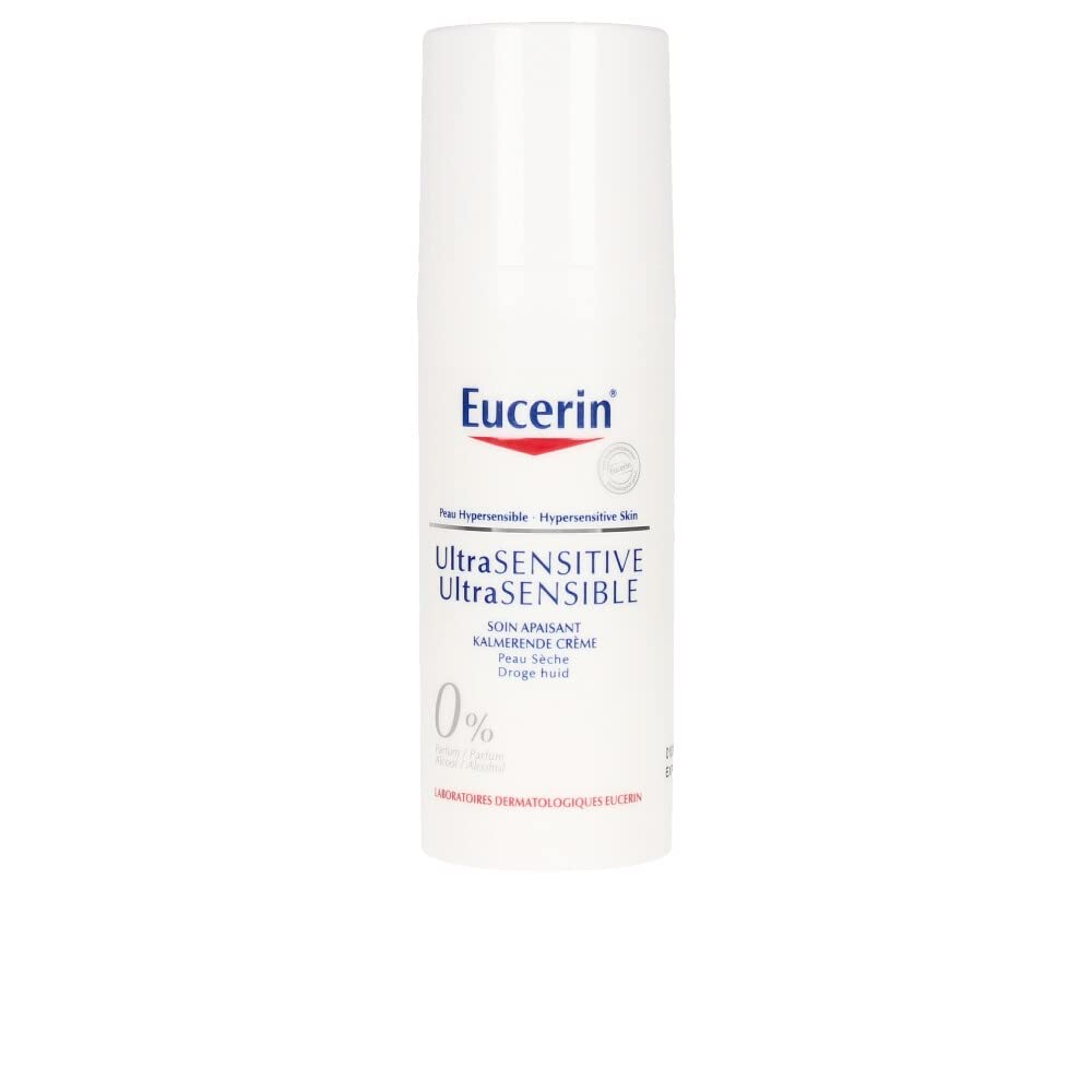 Eucerin UltraSENSITIVE crema calmante para piel seca, alivio suave y cuidado de la barrera.