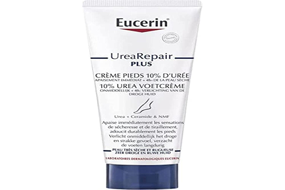 Crema Eucerin UreaRepair Plus para pies, bote de 100 ml, alivio suave.