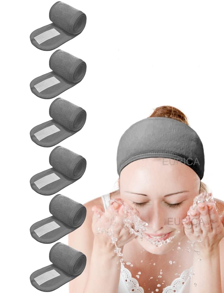 EUICAE banda cabello terry gris, detalle del tejido suave para comodidad.