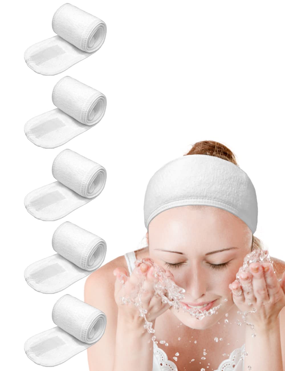 EUICAE banda de spa para cabello blanca, evita mojar el cabello durante el lavado facial.