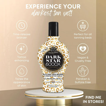 European Gold Dark Star 6000X: ingredientes naturales nutren la piel durante el bronceado.