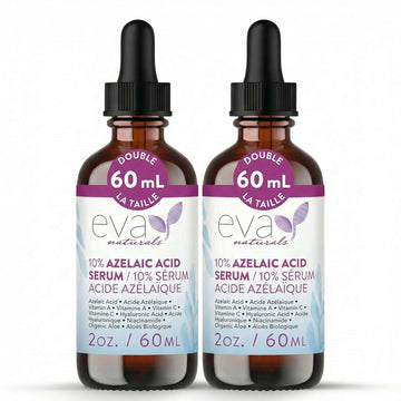 Eva Naturals azelaic acid serum bottle with 10% formula for smoother skin