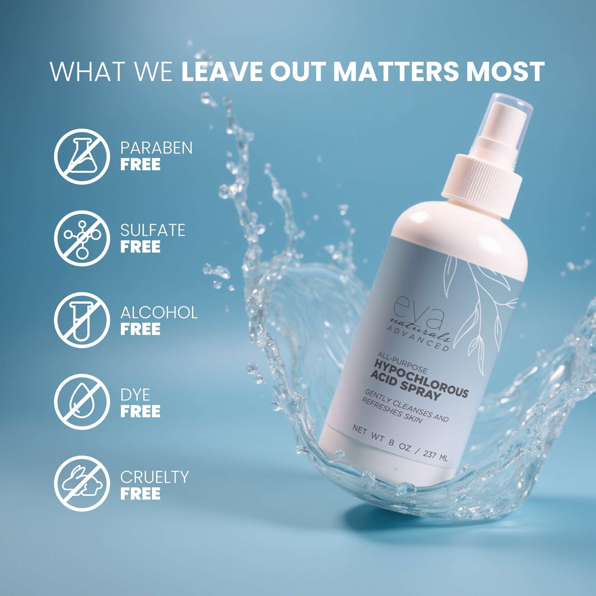 Eva Naturals hipocloroso, post-entrenamiento: cuida la piel sin resecar.