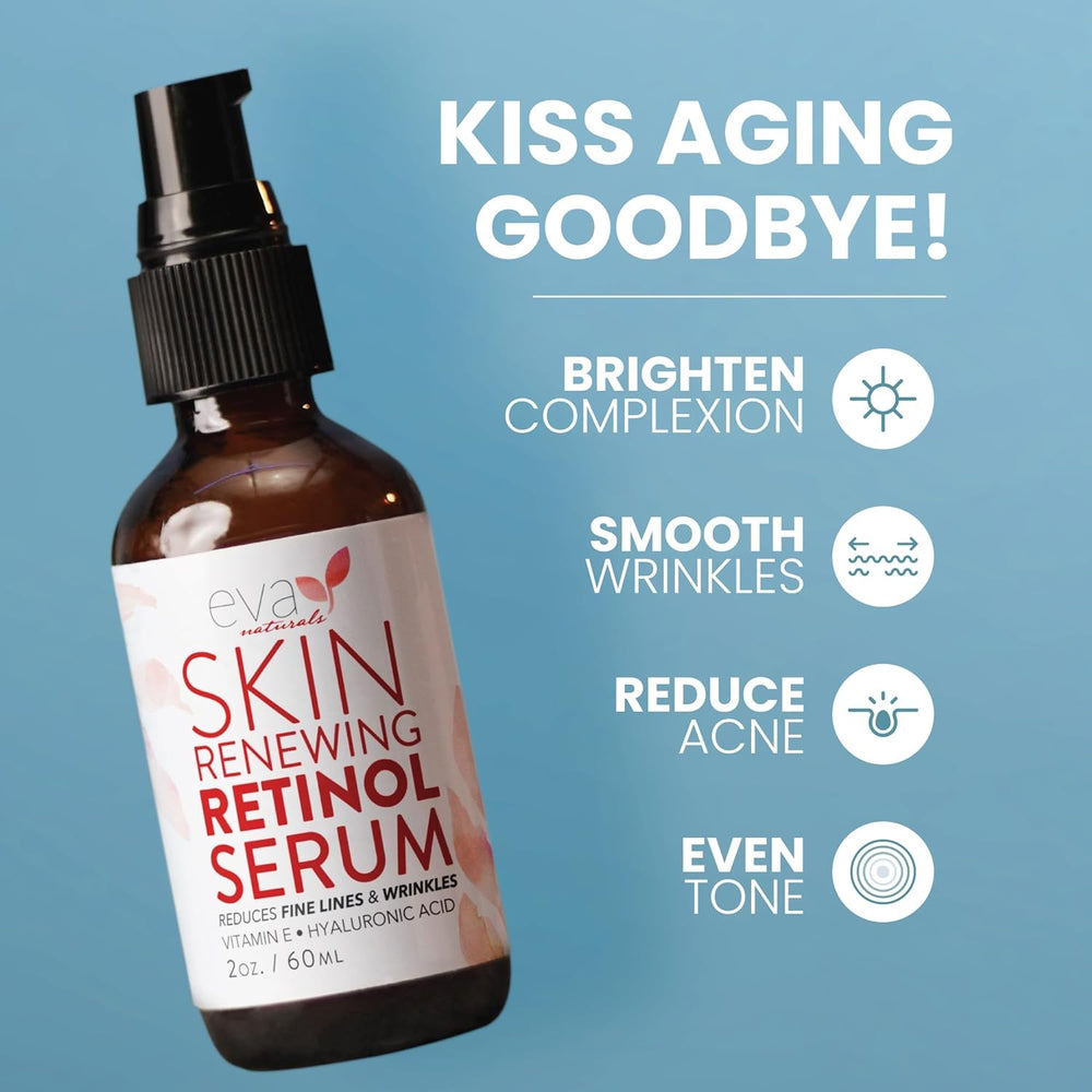 Aplicación de Eva Naturals Retinol Serum en la mano para uso cómodo.