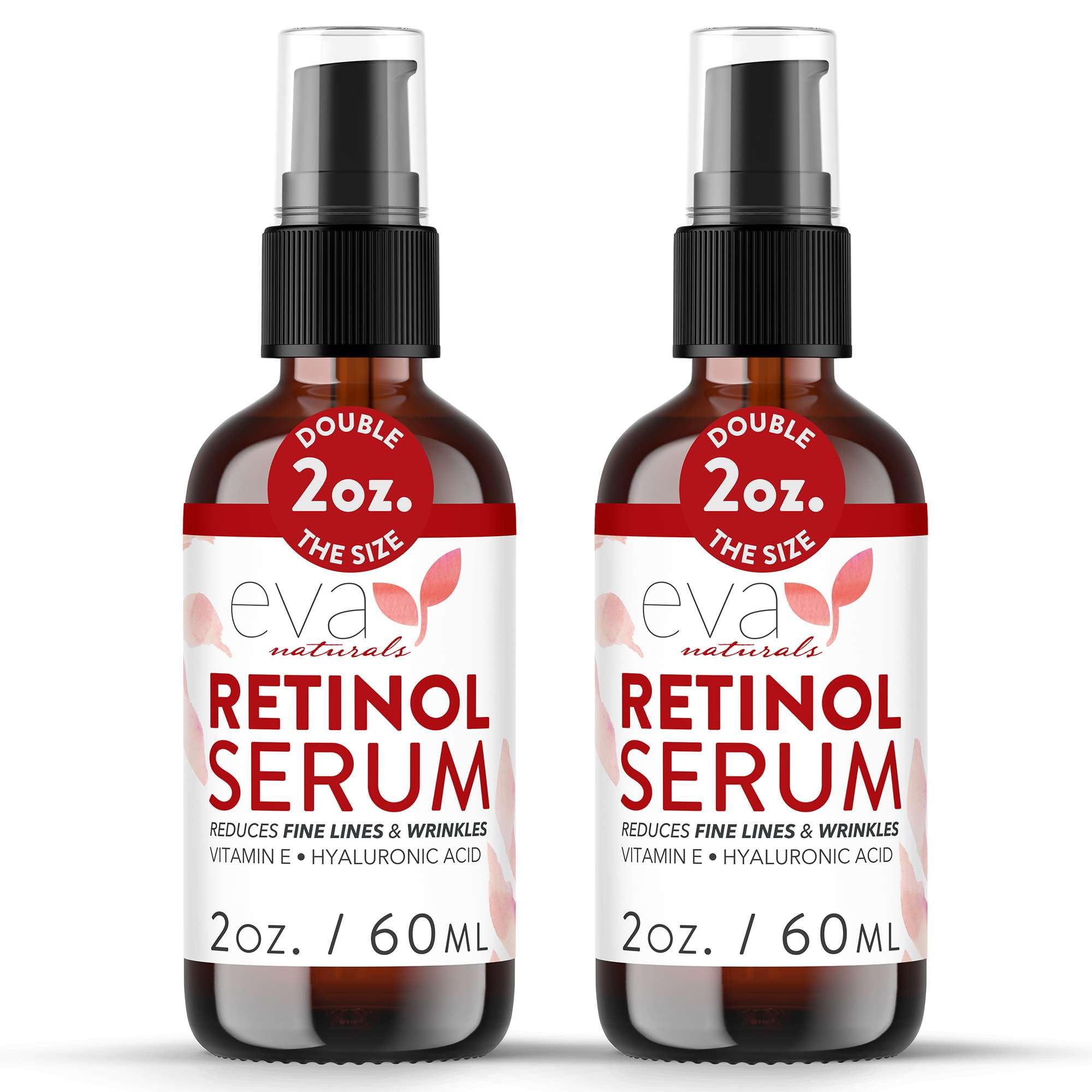 Eva Naturals Retinol Serum botella, presentación y cuidado facial recomendado.