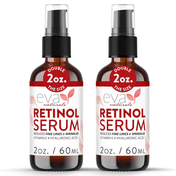 Eva Naturals Retinol Serum botella, presentación y cuidado facial recomendado.