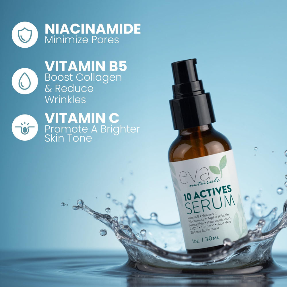 Eva Naturals Serum 10 Activos: uso diario recomendado para rutina diaria.