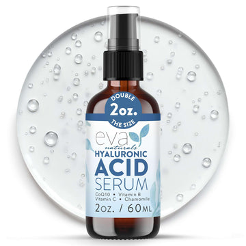 Sérum Eva Naturals, ácido hialurónico, botella para hidratación profunda.