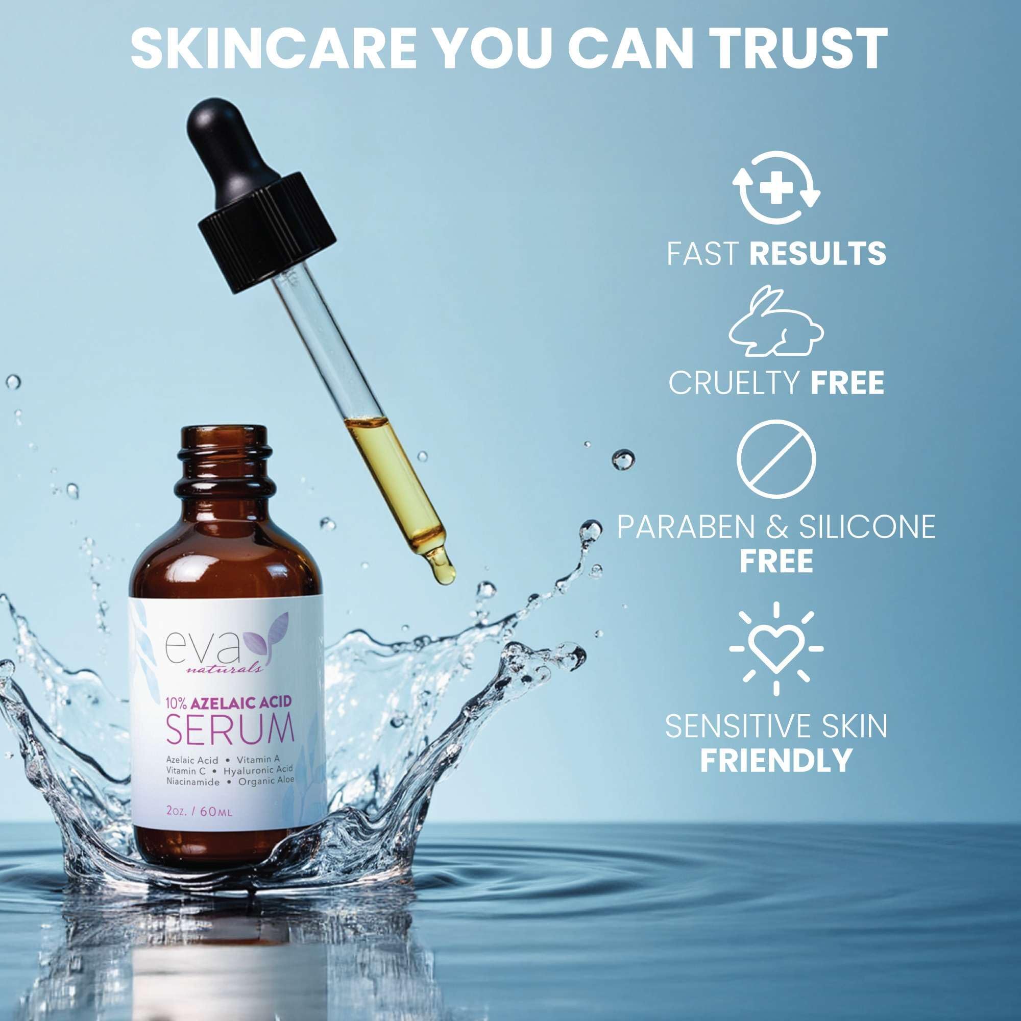 Eva Naturals sin fragancias, libre de crueldad y apto para piel sensible.