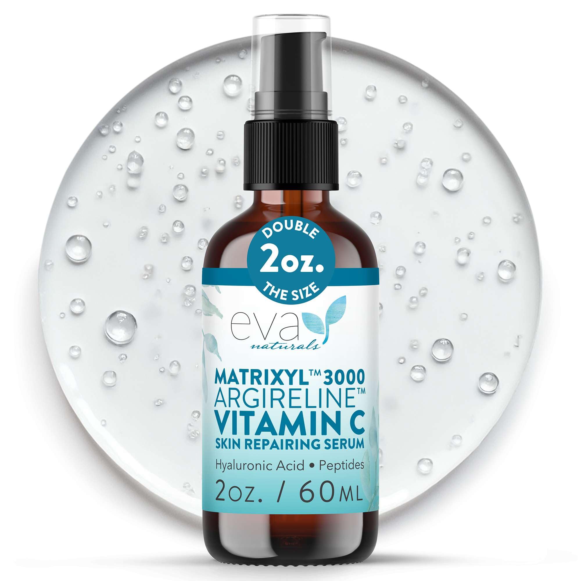 Eva Naturals Matrixyl3000 Argireline suero, frasco elegante, hidratación diaria para la piel