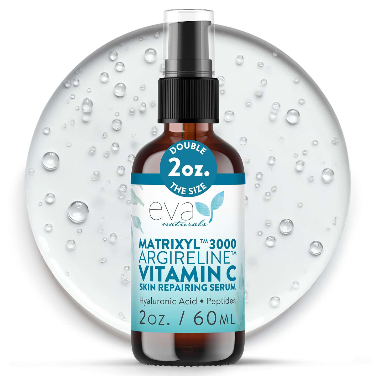 Eva Naturals Matrixyl3000 Argireline suero, frasco elegante, hidratación diaria para la piel
