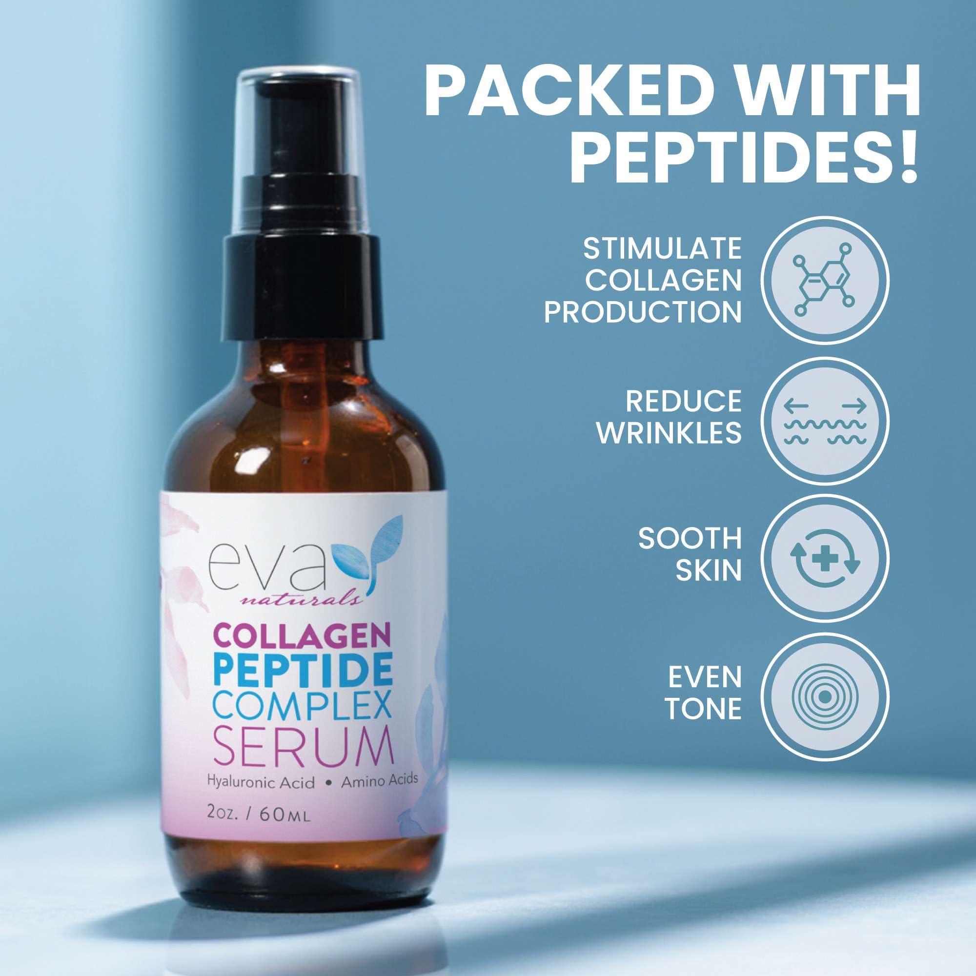 Étiquette sans parfum Eva Naturals Multi-Peptide, adapté aux peaux sensibles.
