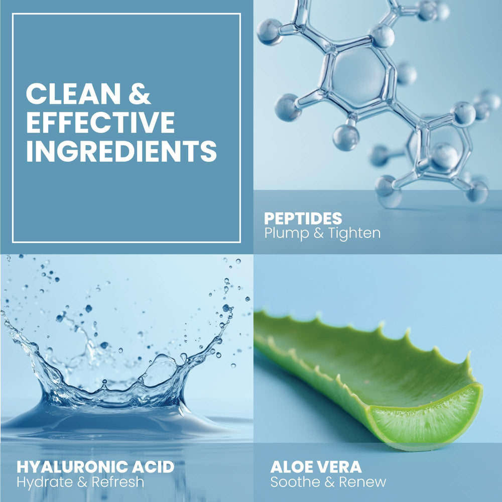 Soin visage et cou Eva Naturals Multi-Peptide, teint plus uniforme.