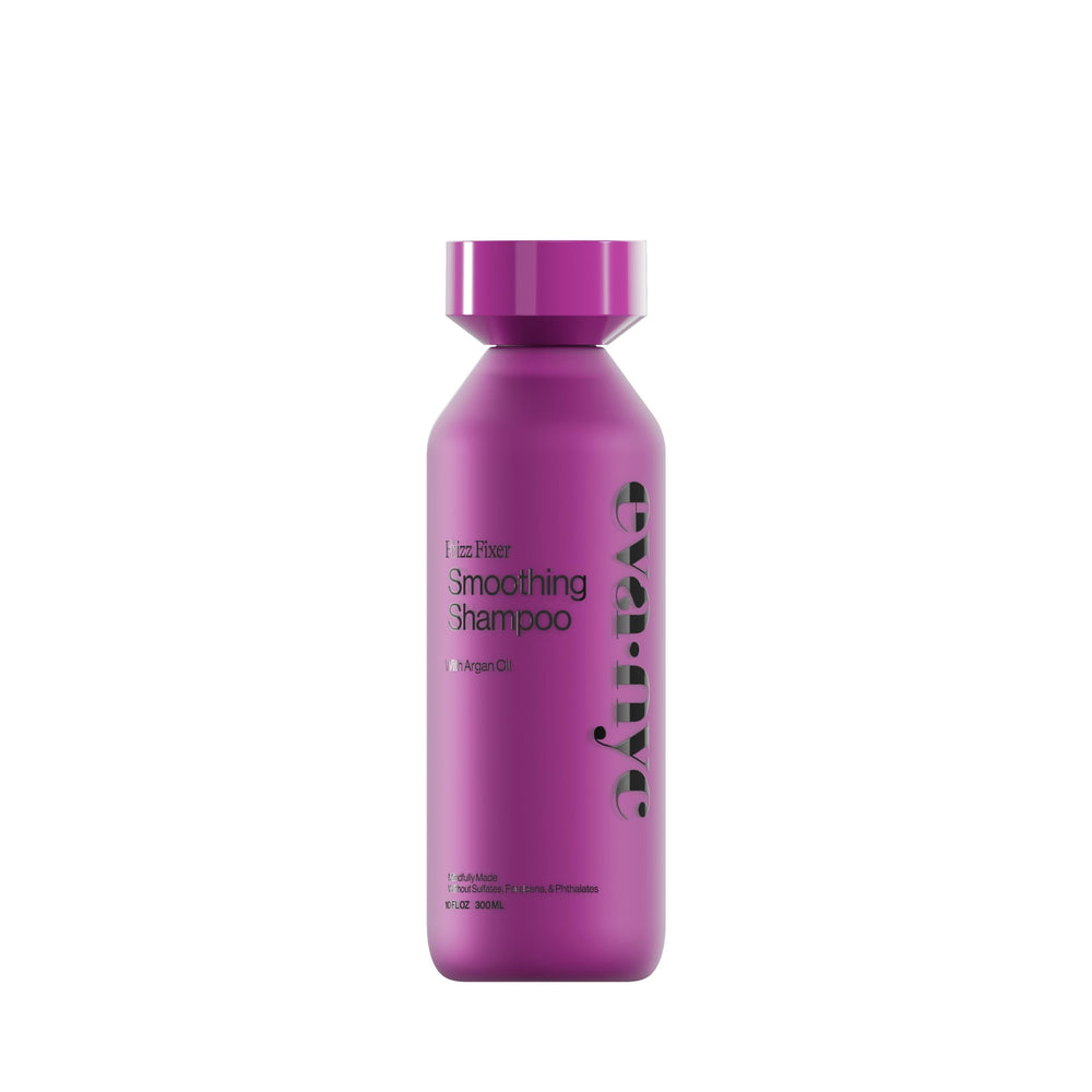 Eva NYC anti-frizz shampoo bottle with argan oil promotes smoother, frizz-free hair.