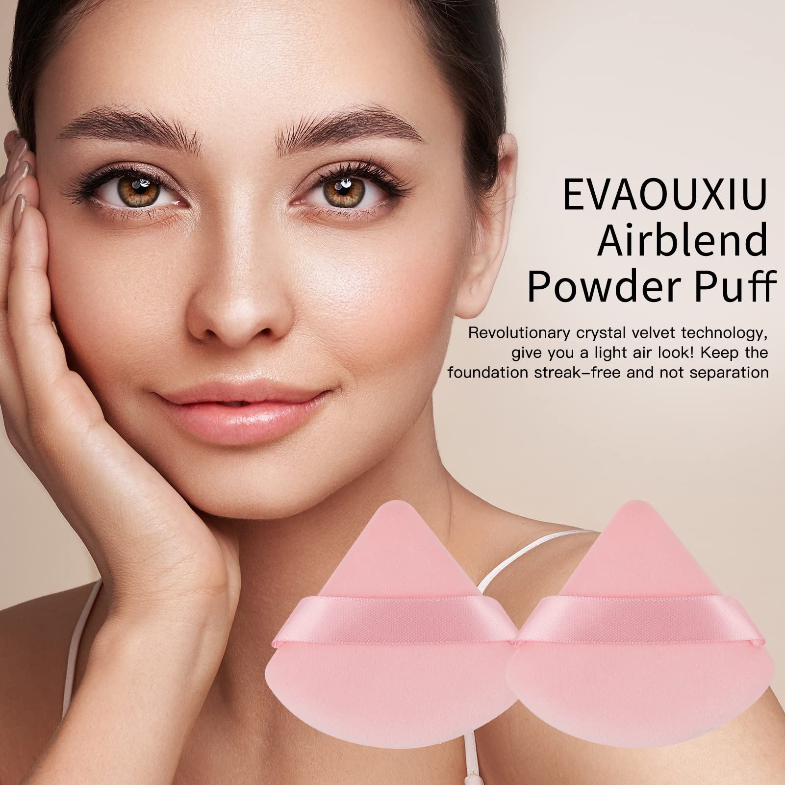 Esponja triangular EVAOUXIU para polvo rosa, perfecta para contorno.