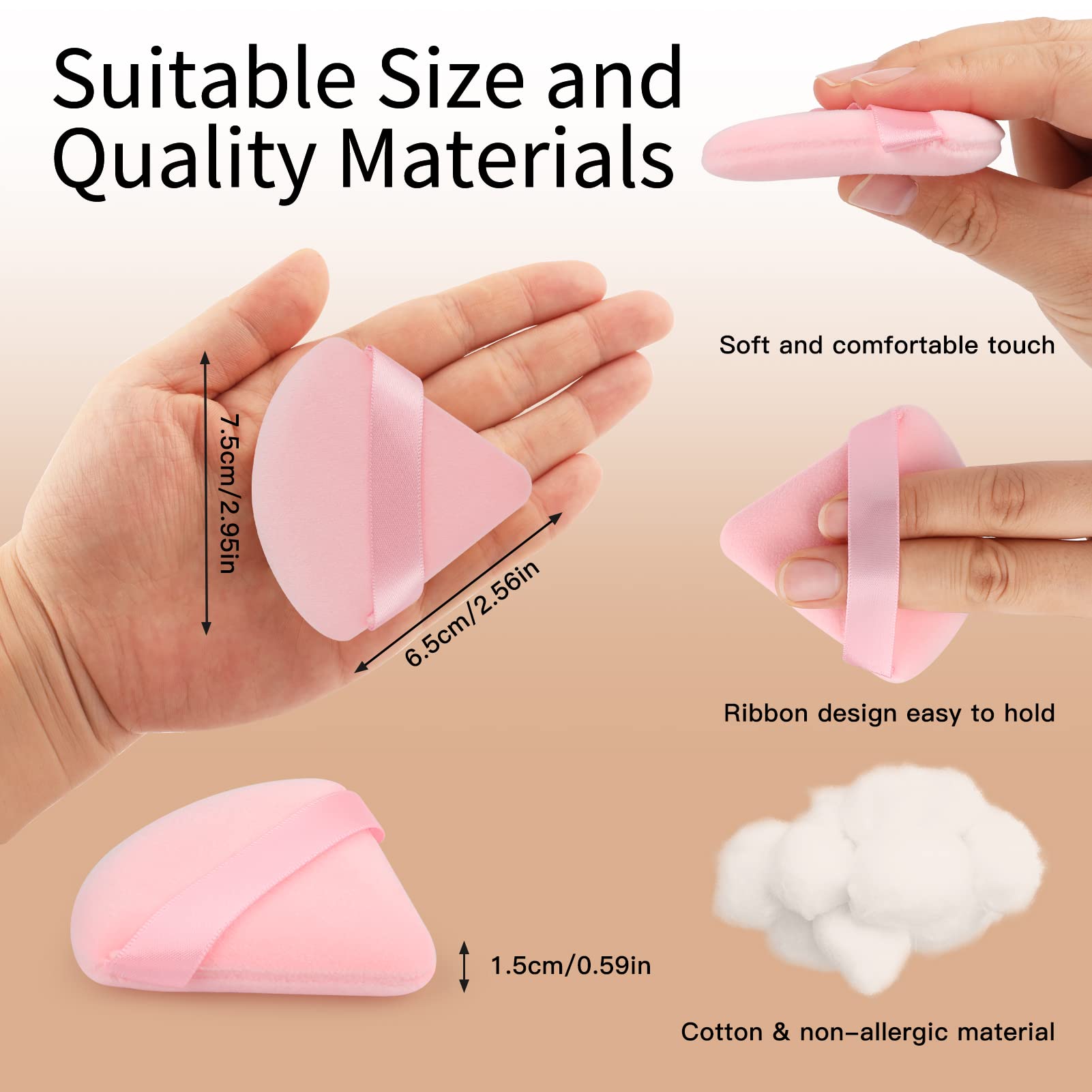 Esponja triangular EVAOUXIU para polvo rosa, tamaño cómodo para diario.