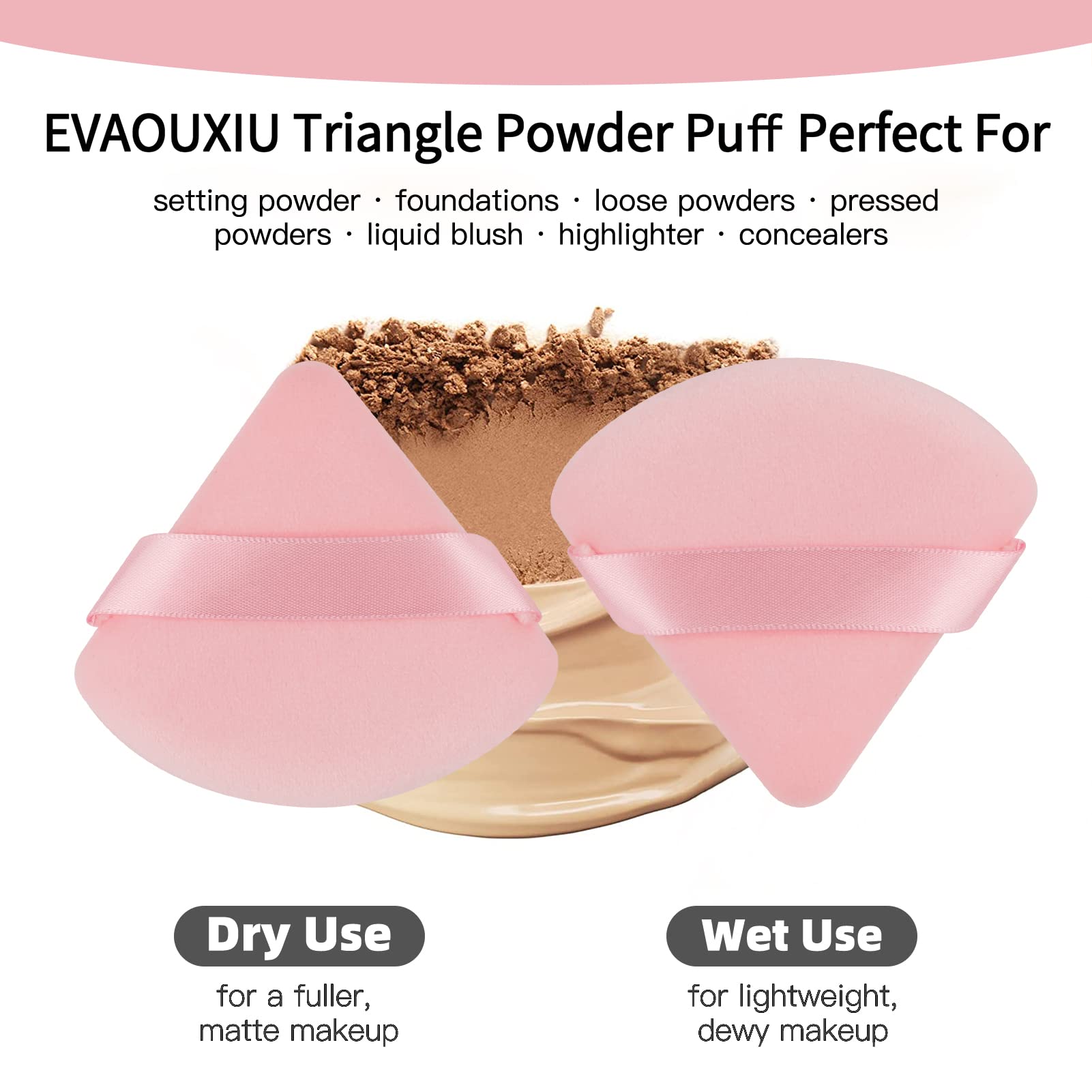 Esponja triangular EVAOUXIU para polvo rosa, lavable y reutilizable.
