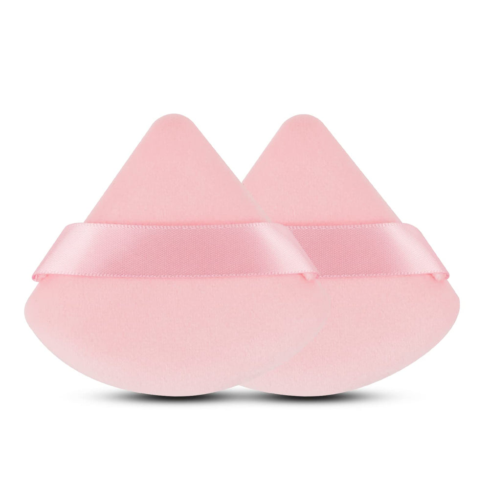 Esponja triangular EVAOUXIU para polvo rosa, acabado suave.