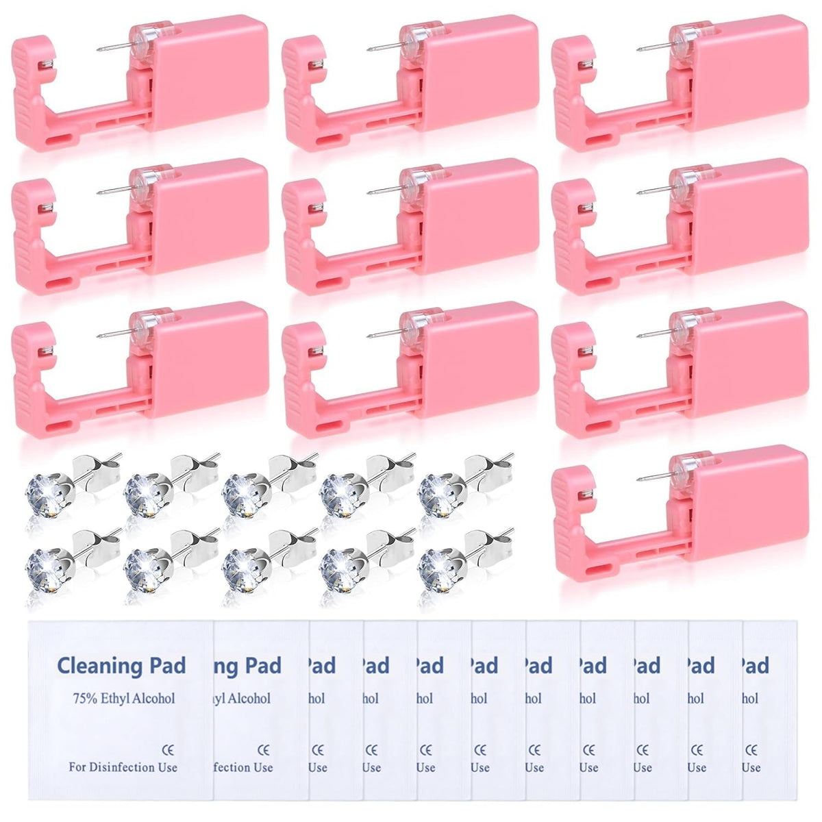 Evatage kit de perforación de oreja desechable en primer plano, práctico para uso en casa