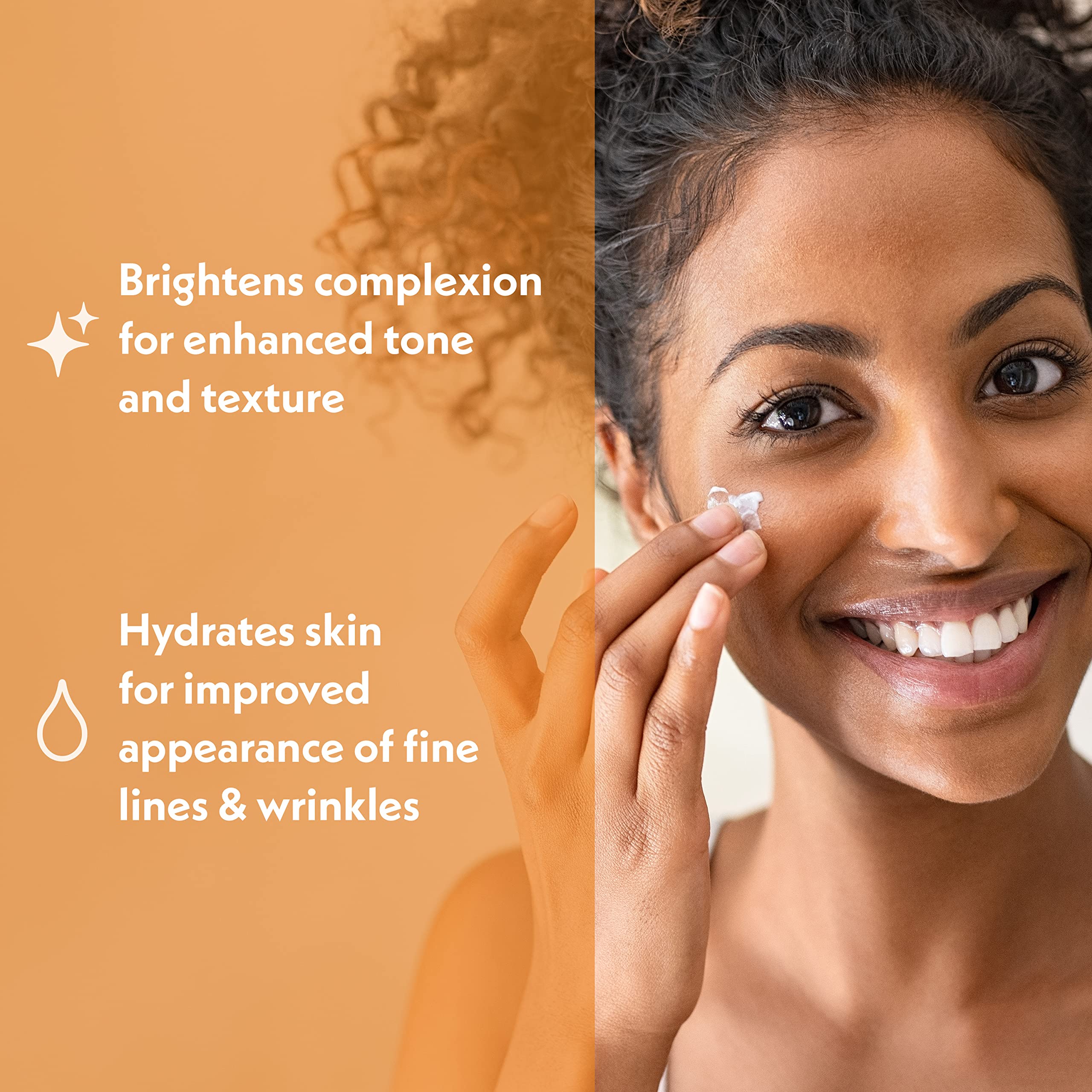 Rostro iluminado con la Vitamina C de Eve Hansen, brillo natural.